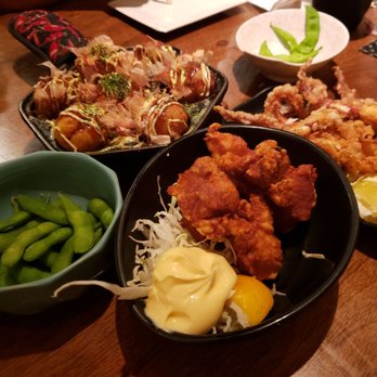 Mr Max - Top left: takoyaki; top right: fried squid legs; bottom left: edamame; bottom right: karaage - Sushi Bars Near Me - Irving, Texas Mr Max - Top left: takoyaki; top right: fried squid legs; bottom left: edamame; bottom right: karaage - Sushi Bars Near Me - Irving, Texas