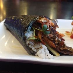 Oishii Sushi - Salmon Skin hand roll.