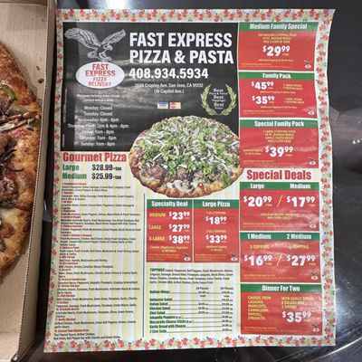 Menu photo 2 Fast Express Pizza & Pasta San Jose, CA Menu photo 2 Fast Express Pizza & Pasta San Jose, CA