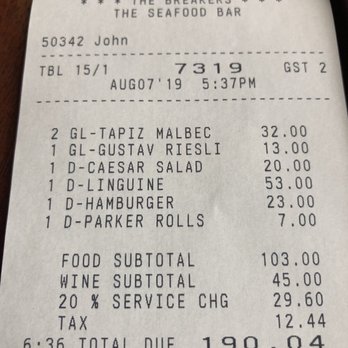 Seafood Bar at The Breakers - They add 20% gratuity if you wish to add more you can - Seafood Near Me - Palm Beach, Florida Seafood Bar at The Breakers - They add 20% gratuity if you wish to add more you can - Seafood Near Me - Palm Beach, Florida