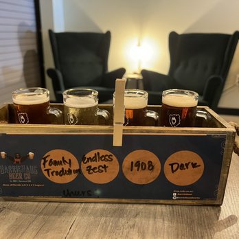 BarrieHaus Beer - four glasses of beer in a wooden crate - Breweries Near Me - Tampa, Florida