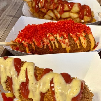 Krazy Dog - "American Classic" it was good "Volcano" - not so spicy "Potato" it was ok and all crunchy fresh. - Korean Near Me - Cypress, Texas Krazy Dog - "American Classic" it was good "Volcano" - not so spicy "Potato" it was ok and all crunchy fresh. - Korean Near Me - Cypress, Texas