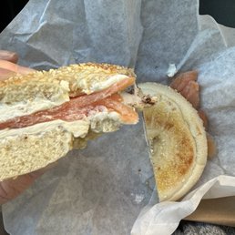 Sesame bagel with lox and cream cheese