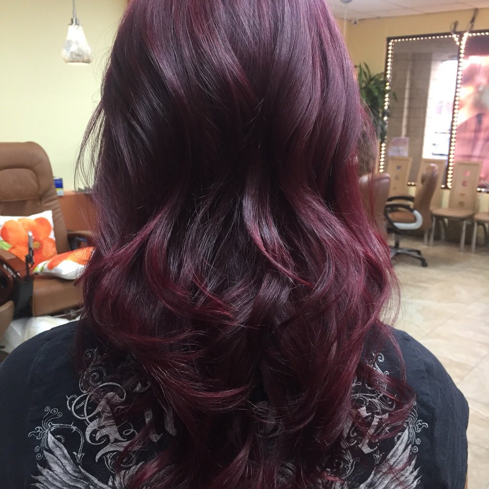 Sunshine Salon - Curled magenta hair - Hair Salons Near Me - Carson, California Sunshine Salon - Curled magenta hair - Hair Salons Near Me - Carson, California