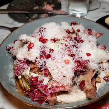 L'Accolade - Braised Chicories with walnut, pomegranate, and parmesan. - French Near Me - New York, New York L'Accolade - Braised Chicories with walnut, pomegranate, and parmesan. - French Near Me - New York, New York