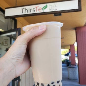 ThirsTea - Black Milk Tea with boba - LG, 25% sweet, less ice - Desserts Near Me - Rohnert Park, California ThirsTea - Black Milk Tea with boba - LG, 25% sweet, less ice - Desserts Near Me - Rohnert Park, California