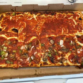 Santucci’s Original Square Pizza - Wildwood, NJ - Half cheese and half The Works Pizza - Pizza Near Me - Wildwood, New Jersey Santucci’s Original Square Pizza - Wildwood, NJ - Half cheese and half The Works Pizza - Pizza Near Me - Wildwood, New Jersey