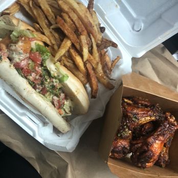 My Mama's Kitchen - Shrimp Po Boy with Fries and Hot Honey Garlic Lemon Pepper Wings - Barbeque Near Me - Norfolk, Virginia