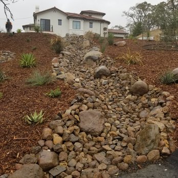 Lawn Works Landscaping - Functioning river cobble swale with drought tolerant plantings. - Landscaping Near Me - Vacaville, California Lawn Works Landscaping - Functioning river cobble swale with drought tolerant plantings. - Landscaping Near Me - Vacaville, California