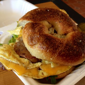 Wise Sons - Veggie sausage + avocado, arugula, salted cucumbers on salt & pepper bagel - Breakfast & Brunch Near Me - Oakland, California Wise Sons - Veggie sausage + avocado, arugula, salted cucumbers on salt & pepper bagel - Breakfast & Brunch Near Me - Oakland, California