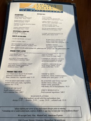 Menu photo 5 Front Street Grill Beaufort, NC