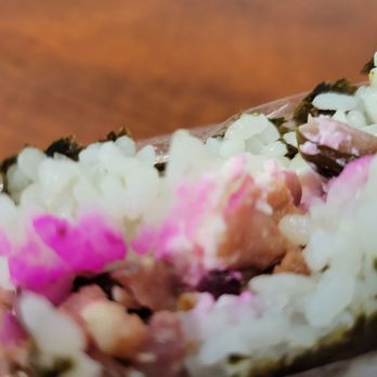 Got'z Grindz - Daddy G's musubi (cream cheese, bacon, & purple eggplant shibazuke) should not work but it's so great! - Japanese Near Me - Kaneohe, Hawaii
