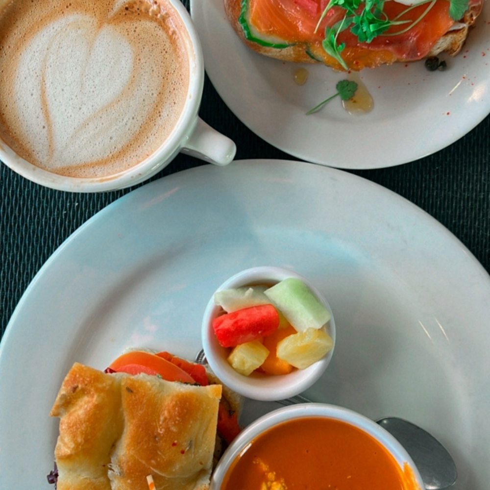 Xtreme Toffee, Smoked Salmon Toast, Tomato Bisque, Grilled Portobello Panini Lunch