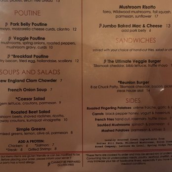 Reunion Tap & Table - Dinner menu (bottom half) - American Near Me - North Grafton, Massachusetts