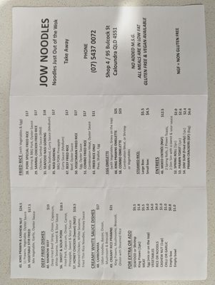 Menu photo 2 Jow Noodles Caloundra, QLD Menu photo 2 Jow Noodles Caloundra, QLD