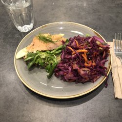 ScandiKitchen - Nordic Salmon open Sandwich accompanied by a super slaw salad.