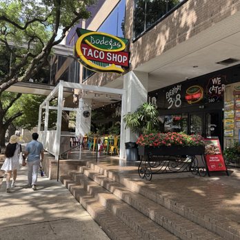 Bodegas Taco Shop - Storefront on a Saturday morning about to rain - Mexican Near Me - Houston, Texas