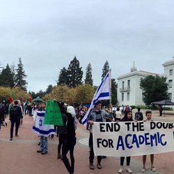 Hillel Foundation Jewish Student Center - Hillel students standing up to the double standard of academic freedom on campus Sproul Plaza