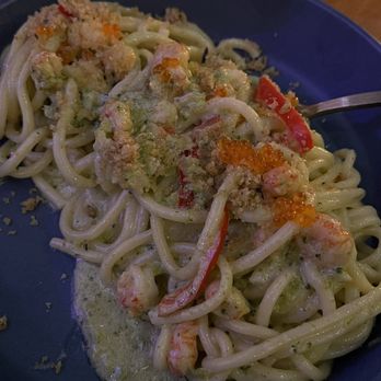 Florabella - Bucatini with lobster, bell poppers, broccoli crema - Italian Near Me - Missoula, Montana Florabella - Bucatini with lobster, bell poppers, broccoli crema - Italian Near Me - Missoula, Montana