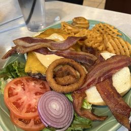Bacon cheese burger with waffle fries Bacon cheese burger with waffle fries