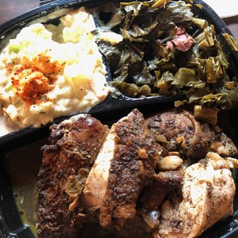 Ena's Caribbean Kitchen - Jerk Chicken dinner with absolutely excellent collards and house-made potato salad. - Caribbean Near Me - Columbus, Ohio