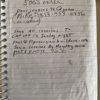 Precision Home Builders - Pay agreement Paul's handwriting - General Contractors Near Me - Clermont, Florida Precision Home Builders - Pay agreement Paul's handwriting - General Contractors Near Me - Clermont, Florida