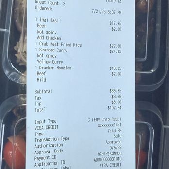 Blai - Receipt - Thai Near Me - Woodland Hills, California