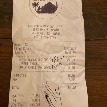 Los Cabos Mexican Grill - Receipt - Mexican Near Me - Columbus, Texas Los Cabos Mexican Grill - Receipt - Mexican Near Me - Columbus, Texas