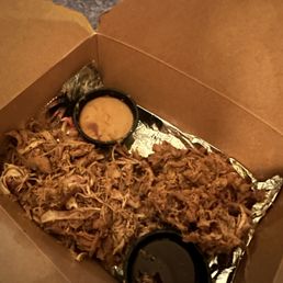 two meat platter - pulled pork and pulled chicken
