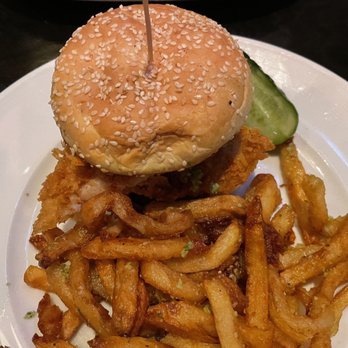Marlow's Tavern - Crispy Grouper sandwich with truffle fries - New American Near Me - Atlanta, Georgia