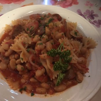 Macera's Italian Restaurant - Bow tie pasta with sausage and cannelloni beans.  Lunch - Italian Near Me - Cranston, Rhode Island