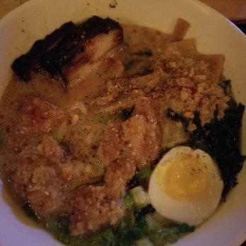 RAMEN-SAN - Tonkatsu ramen with pork belly, fried chicken (bomb), roasted garlic. - Ramen Near Me - Chicago, Illinois RAMEN-SAN - Tonkatsu ramen with pork belly, fried chicken (bomb), roasted garlic. - Ramen Near Me - Chicago, Illinois