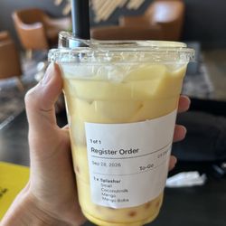 Script Coffee - Mango refresher with coconut milk and mango popping boba instead