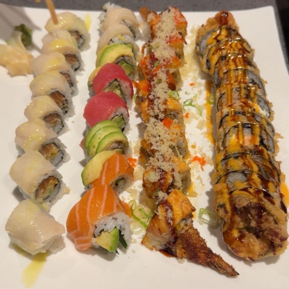 Sushi King - 66. White Dragon Maki 62. Rainbow Maki 75. Lobster Maki 76. Sunshine Maki - Japanese Near Me - Daytona Beach, Florida Sushi King - 66. White Dragon Maki 62. Rainbow Maki 75. Lobster Maki 76. Sunshine Maki - Japanese Near Me - Daytona Beach, Florida