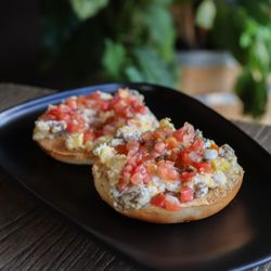 Knowledge Perk Coffee Company - Chopped Breakfast Bagel - Bagel of choice loaded with chopped mixture of sausage, egg, cream cheese, and cheese, topped with pico de gallo