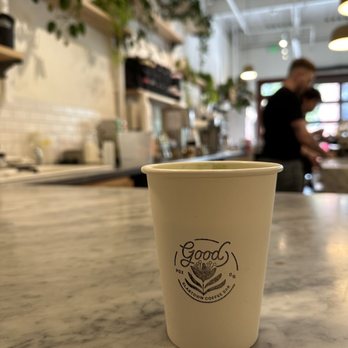 Good Coffee - Slabtown - a cup of coffee on a counter - Coffee & Tea Near Me - Portland, Oregon