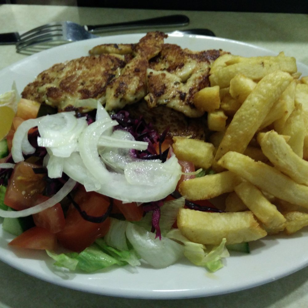 Chicken Kebab, Chips and Rice Chicken Kebab, Chips and Rice