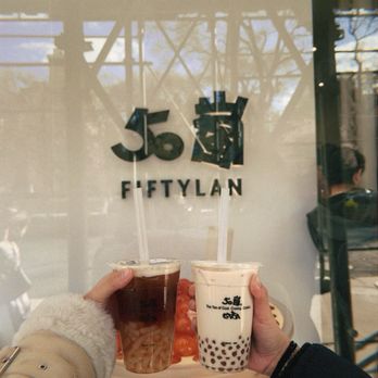FIFTYLAN Union Square - Yuzu Black Tea (left) Oolong Milk Tea (right) - Bubble Tea Near Me - New York, New York