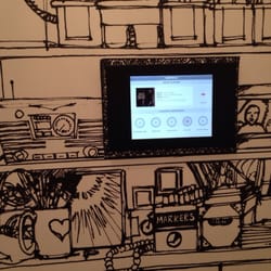 IPad mounted in the dressing room to control custom music. I've never seen that before!
