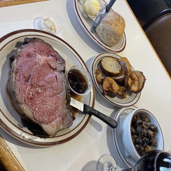 Bar-S Lounge Supper Club - Reg cut prime rib rare. Bar-s chips. Sautéed onions and mushrooms.  Fast and delicious. - Steakhouses Near Me - Great Falls, Montana