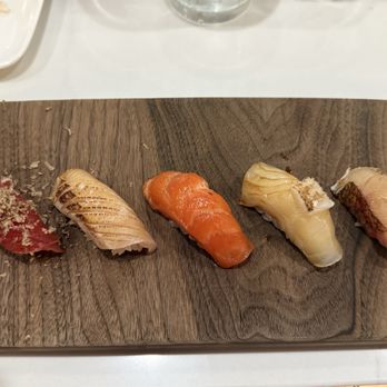 Kichi Bar Japanese Restaurant - 5 piece nigiri from the set menu with truffle shavings added - Japanese Near Me - Carrollton, Texas Kichi Bar Japanese Restaurant - 5 piece nigiri from the set menu with truffle shavings added - Japanese Near Me - Carrollton, Texas