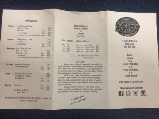 Menu photo 3 Koz's Harahan, LA Menu photo 3 Koz's Harahan, LA