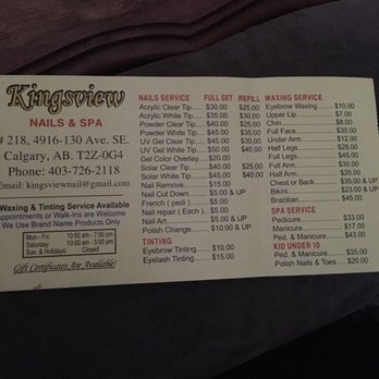Kingsview Nails & Spa - Price List - Nail Salons Near Me - Calgary, Alberta
