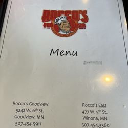 Rocco's Pizza East - Menu cover