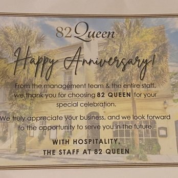 82 Queen - Happy Anniversary welcome - Southern Near Me - Charleston, South Carolina