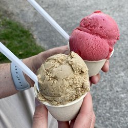 Moo’s Gourmet Ice Cream - Salted Caramel Ice Cream and Raspberry Sorbet