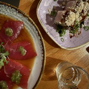Isana - Bigeye tuna with kizami + ponzu, paired with sake -- BAN RYU (10,000 Ways): fruity, crisp, subtle cherry notes. - Sushi Bars Near Me - Kihei, Hawaii Isana - Bigeye tuna with kizami + ponzu, paired with sake -- BAN RYU (10,000 Ways): fruity, crisp, subtle cherry notes. - Sushi Bars Near Me - Kihei, Hawaii