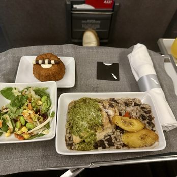 American Airlines - It's nice to get upgraded. And thus chicken had plantains! One of my faves - Airlines Near Me - Pensacola, Florida American Airlines - It's nice to get upgraded. And thus chicken had plantains! One of my faves - Airlines Near Me - Pensacola, Florida