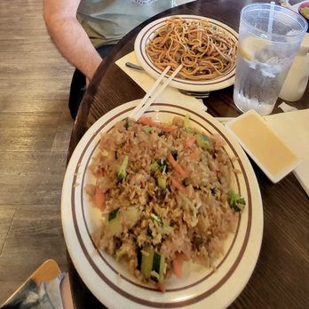 Kampachi Japanese Steakhouse - Vegetable fried rice (foreground), Steak yaki soba (background) - Japanese Near Me - Thibodaux, Louisiana