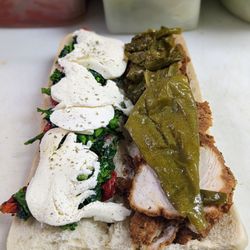 C J's Deli - Lunch at C&Js Deli! Delicious! Chicken cutlet, Roasted Peppers, Mozzarella, Long Hots and Broccoli Rabe!